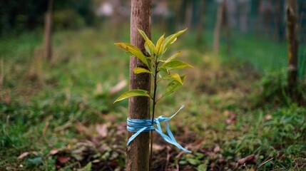 Young tree sapling in garden