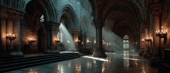 Fototapeta premium Light filtering through an ancient stone cathedral