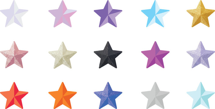 Colorful star shapes in soft purple pink blue orange and gold vector illustration with pastel and bright tones 