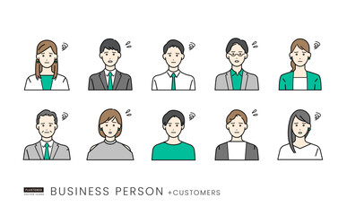 ビジネスシーンに使いやすいシンプルな人物表情セット(悩み系)