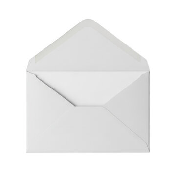 A single white opened envelope with its flap lifted isolated on transparent background