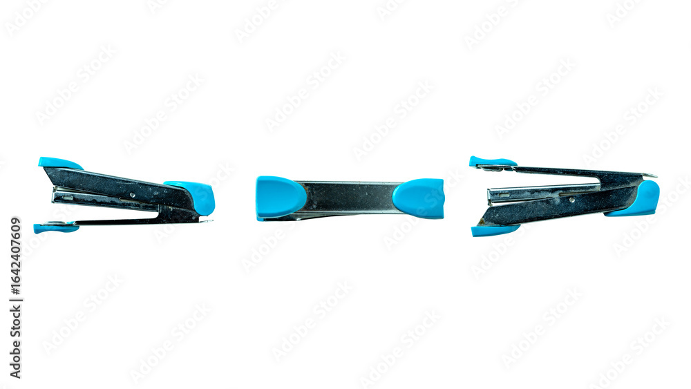 Poster set of staplers with different views isolated over a white background. concept of stationery