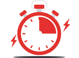 Red stopwatch timer icon with lightning bolt symbols representing speed and urgency vector illustration 