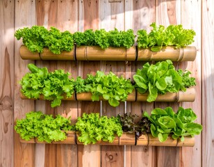 Vertical garden with fresh greens
