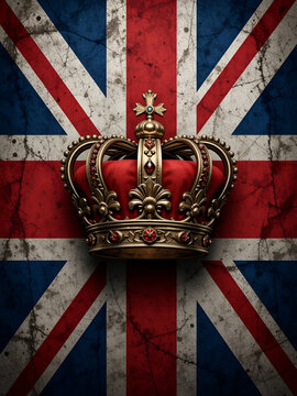 Desktop wallpaper with british crown, british flag in the background.