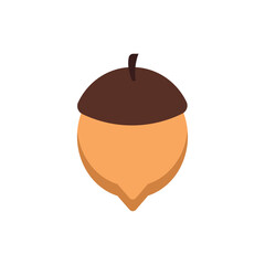 Brown acorn with orange cap. Vector