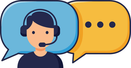 Customer support representative with headset and speech bubbles communication concept vector illustration 