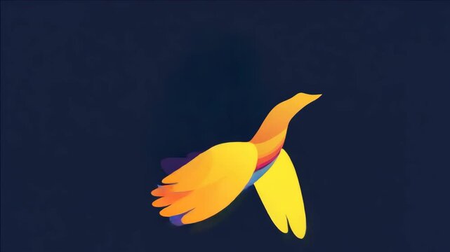 Colorful bird with a wingspan, against dark background.