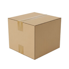 A sturdy brown cardboard shipping box with taped seams isolated on transparent background