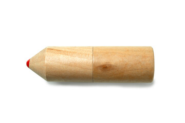 Closeup view of a red pencil color isolated over a white background. Concept of stationery