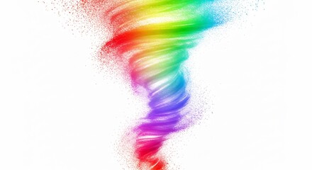 Vibrant rainbow vortex swirls dynamically against bright white background. AI Generated