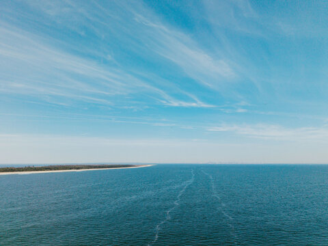 Empty Ocean with Faint Boat Wake