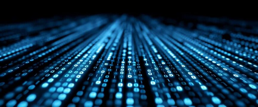 Abstract blue digital background with binary code and lines of data flowing across the screen Digital technology concept Generative AI