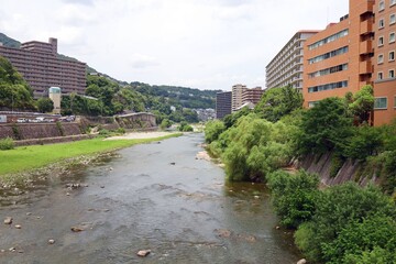 August 8, 2025, Takarazuka City, Hyogo Prefecture, Japan. Scenery around the Muko River.