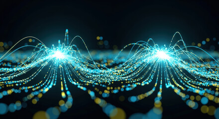 Data Stream Visualization Abstract Representation of Information Flow and Connectivity in a Digital Network with Dynamic Light Patterns and Technological Elements