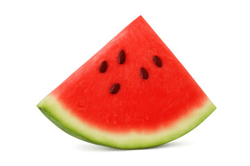 Slice of ripe red watermelon showing seeds on transparent background