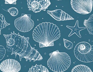Seashell pattern, teal background