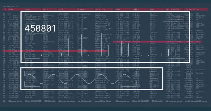 Displaying two white panels showing code 450801 highlight and waveform in secure console
