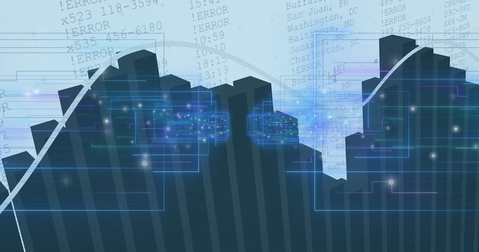 Displaying jagged silhouette charting data flow in digital interface, with error text overlays - Powered by Adobe