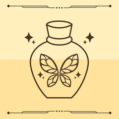 Butterfly on ornate jar. Vector