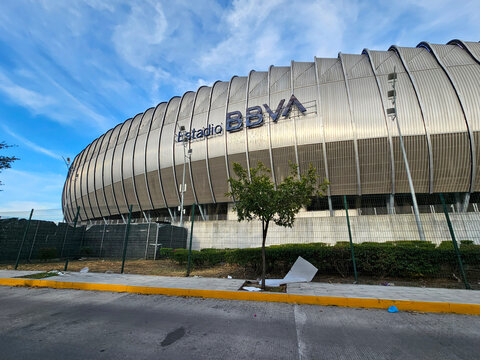 Monterrey, Nuevo Leon, Mexico - Jul 29, 2025: BBVA Soccer Stadium in the municipality of Guadalupe, Nuevo Leon, Mexico, in the metropolitan area of Monterrey, host of the 2026 FIFA World Cup