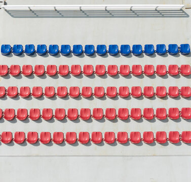 Blue Red Plastic Stadium Seats Bleachers Sports Venue
