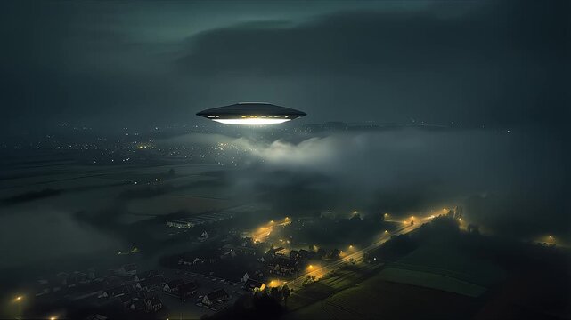 UFO flying over town