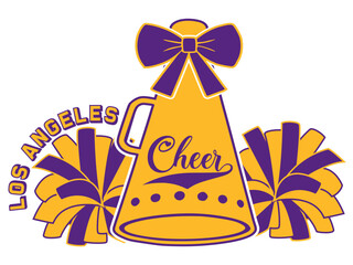 LOS ANGELES Cheerleader, Megaphone, Pompoms and Bow. Vector cheerleading illustration.
