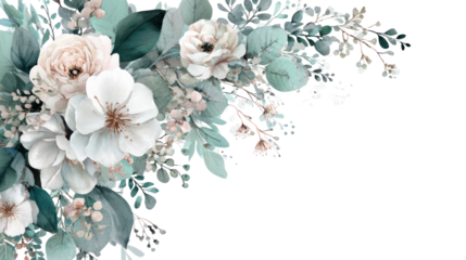 Elegant floral accent corner with faded pastel flowers transparent background
