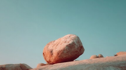 Obraz premium Large rock resting on a rocky landscape under a pale sky.