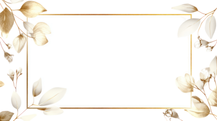 Elegant rectangular gold border frame with thin lines and accents transparent background