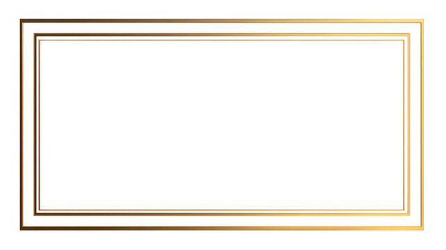 Elegant rectangular gold border frame with thin lines and accents transparent background