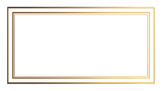 Elegant rectangular gold border frame with thin lines and accents transparent background