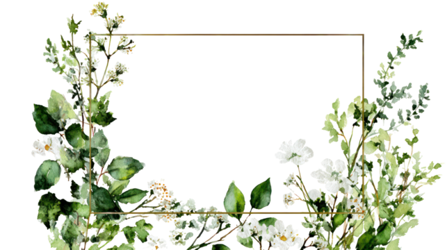 Floral rectangle frame of abstract green plants with wild leaves transparent background