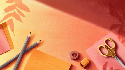 Creative workspace for learning and crafting with vibrant school supplies in warm colors