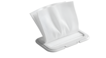 White Wipes Pop Out from Dispenser on Transparent Background, Cleanliness and Hygiene Theme