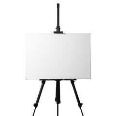 Blank canvas on black easel ready for art isolated on transparent background