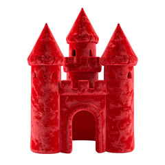 Vibrant red castle design against dark background