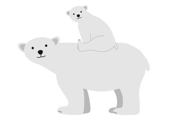 白熊の母の上に乗る子熊のイラスト_目線
