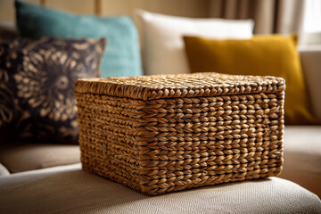 Fototapeta premium Decorative storage box made of woven plastic