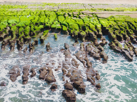 Vibrant Algal Reef Coastal Formations Spring Aerial View