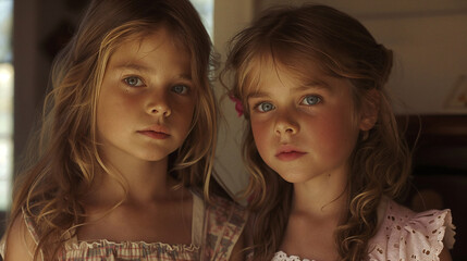 Two little girls sharing intimate moment in soft candlelight, capturing friendship bonds and emotional connection in warm atmospheric lighting