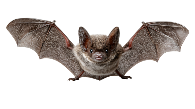 Bat with outstretched wings is perfect for Halloween themes, showcasing its intricate wing patterns and nocturnal nature. image captures essence of mystery and supernatural