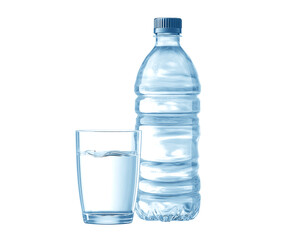Fototapeta premium A water bottle and a glass of water isolated on a transparent background