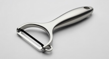Sleek Stainless Steel Vegetable Peeler on a Clean White Background