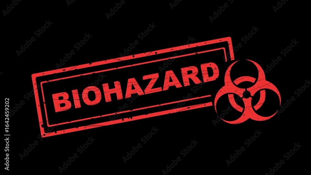 Poster video animation red rubber stamp text and symbol biohazard concept, on a transparent background with