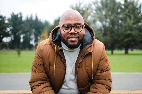 Black Man Looking at Camera on a Winter Day