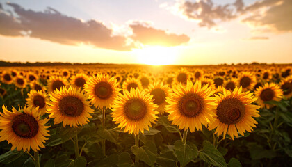Sunflower Field under Golden Sunset