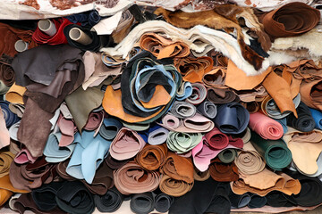 Assorted Rolled Leather Hides in Storage