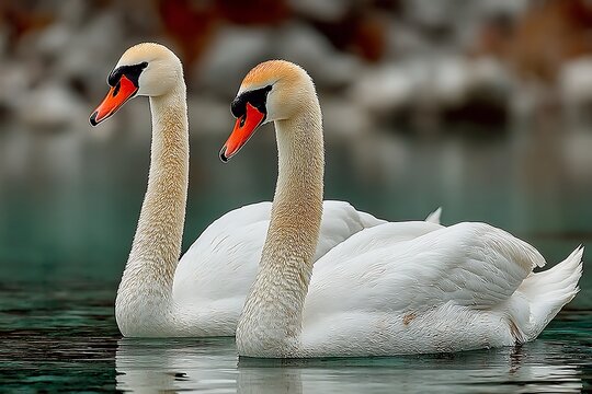 Stunning white swans on emerald green water high resolution wallpaper